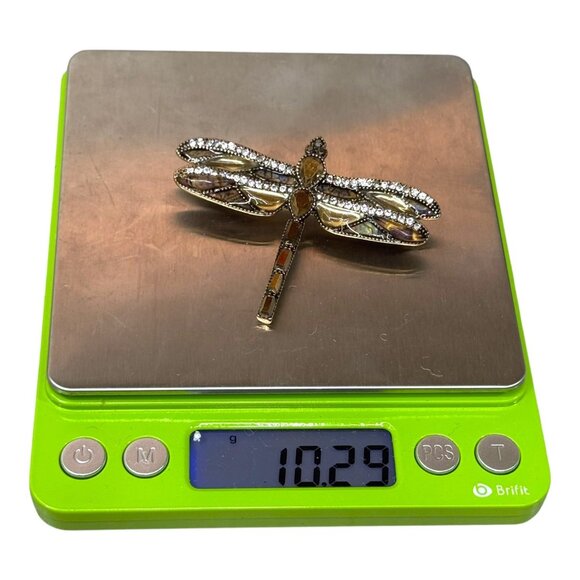 Vintage Napier Dragonfly Rhinestone Brooch Pin Enamel Gold Tone & Brown Accents - Picture 6 of 8